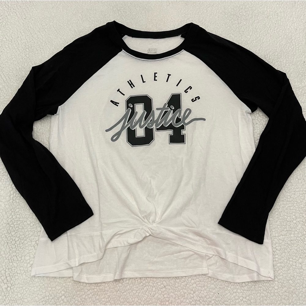 Black and White Girls Justice Long Sleeve T-shirt; Girls Size 10/12;